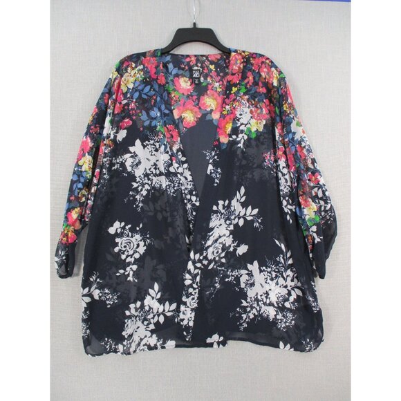 Roz Ali Floral Watercolor Kimono Cardigan Open Front Lightweight Layering 2X - Picture 5 of 11